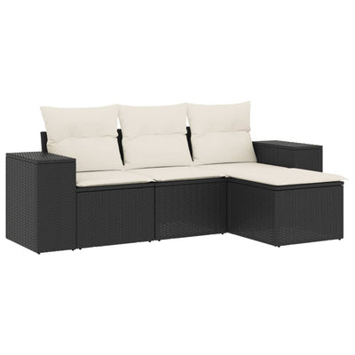 4 Piece Garden Sofa Set with Cushions Black Poly Rattan Payday Deals