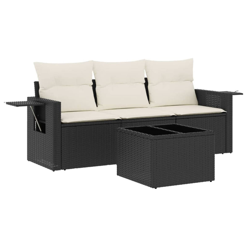 4 Piece Garden Sofa Set with Cushions Black Poly Rattan Payday Deals
