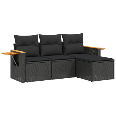 4 Piece Garden Sofa Set with Cushions Black Poly Rattan Payday Deals