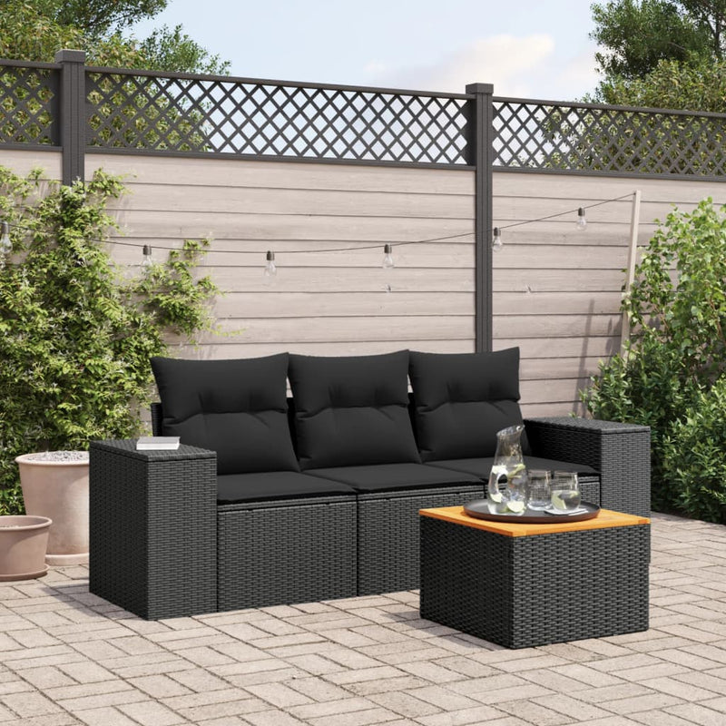 4 Piece Garden Sofa Set with Cushions Black Poly Rattan Payday Deals