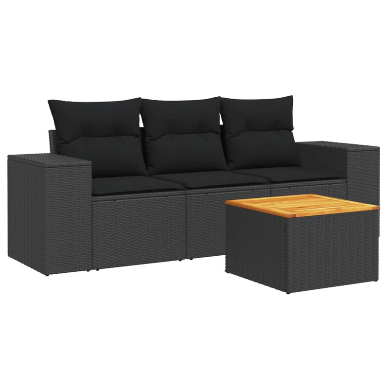 4 Piece Garden Sofa Set with Cushions Black Poly Rattan Payday Deals