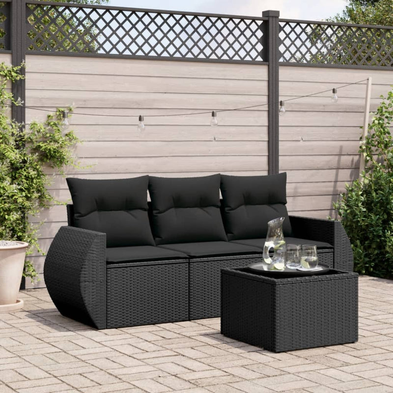 4 Piece Garden Sofa Set with Cushions Black Poly Rattan Payday Deals