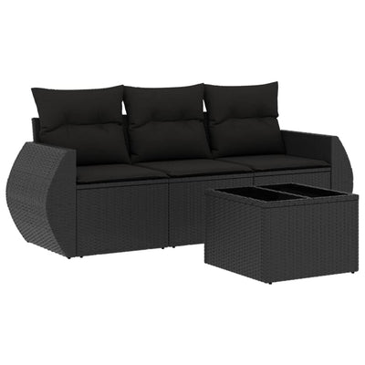 4 Piece Garden Sofa Set with Cushions Black Poly Rattan Payday Deals