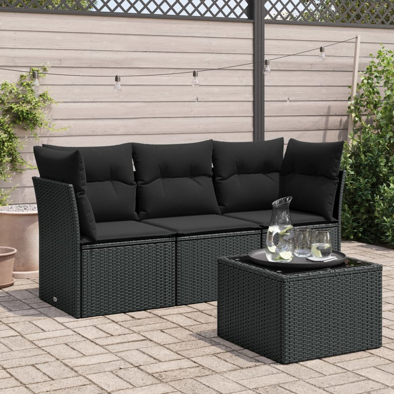 4 Piece Garden Sofa Set with Cushions Black Poly Rattan Payday Deals