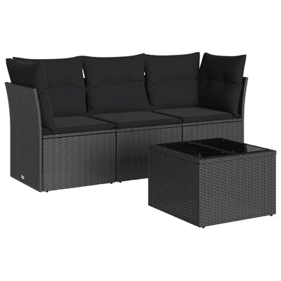 4 Piece Garden Sofa Set with Cushions Black Poly Rattan Payday Deals