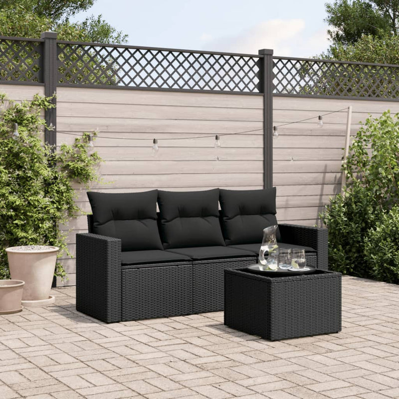 4 Piece Garden Sofa Set with Cushions Black Poly Rattan Payday Deals