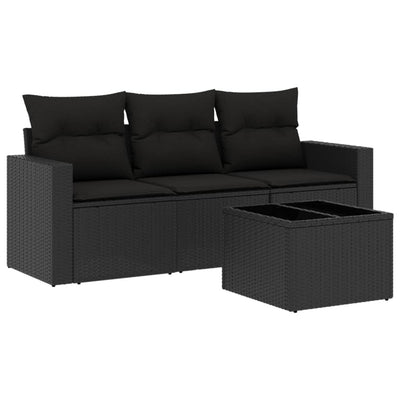 4 Piece Garden Sofa Set with Cushions Black Poly Rattan Payday Deals