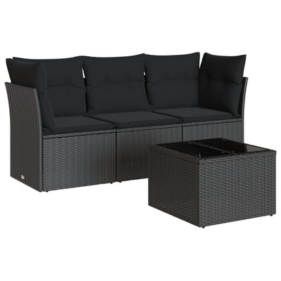 4 Piece Garden Sofa Set with Cushions Black Poly Rattan Payday Deals