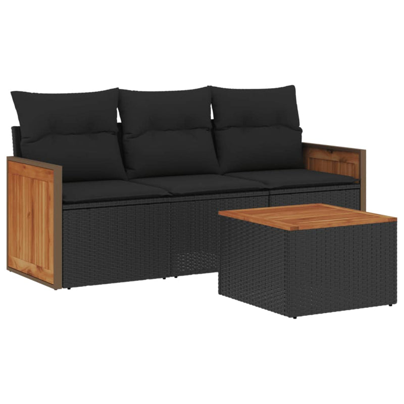 4 Piece Garden Sofa Set with Cushions Black Poly Rattan Payday Deals