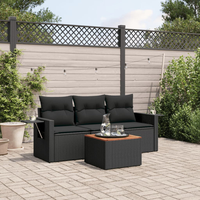 4 Piece Garden Sofa Set with Cushions Black Poly Rattan Payday Deals