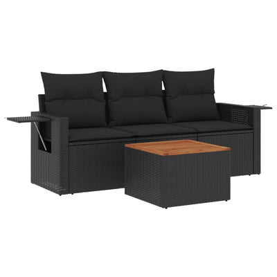 4 Piece Garden Sofa Set with Cushions Black Poly Rattan Payday Deals