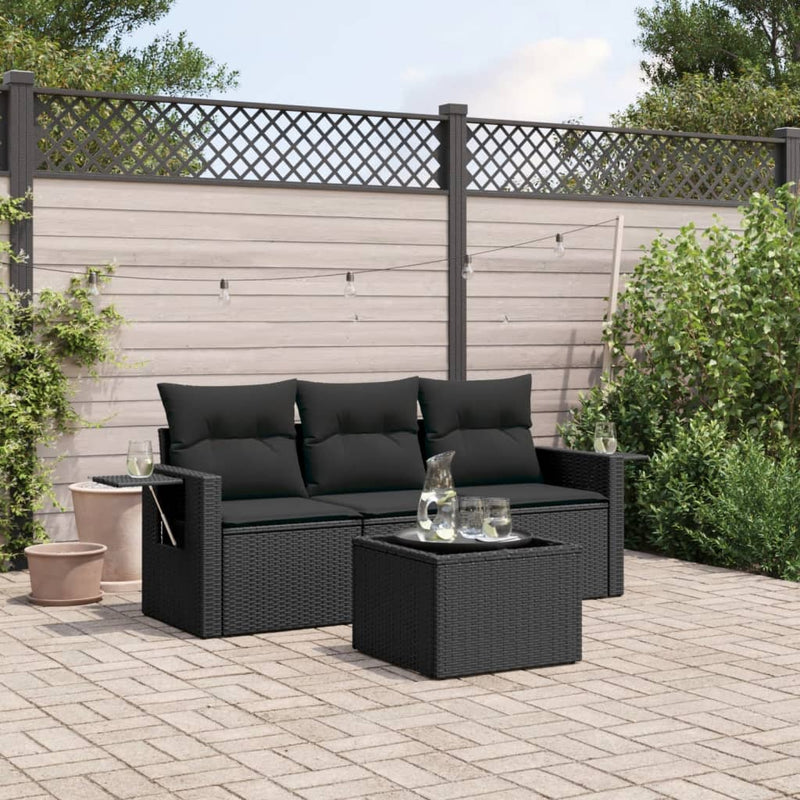 4 Piece Garden Sofa Set with Cushions Black Poly Rattan Payday Deals