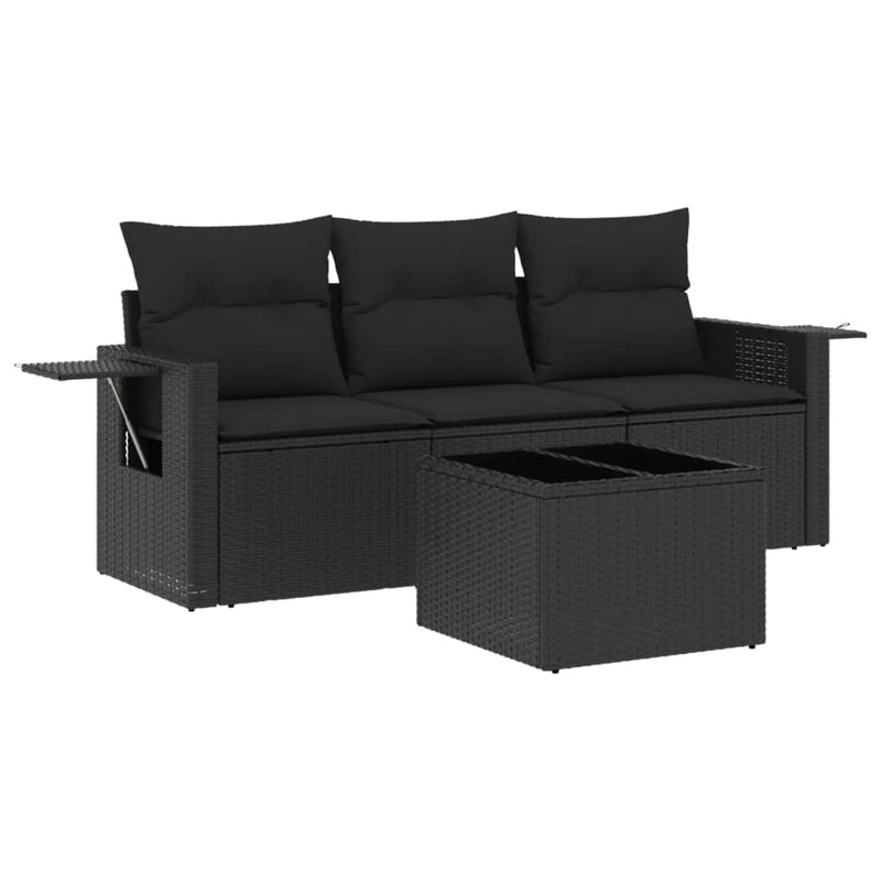 4 Piece Garden Sofa Set with Cushions Black Poly Rattan Payday Deals