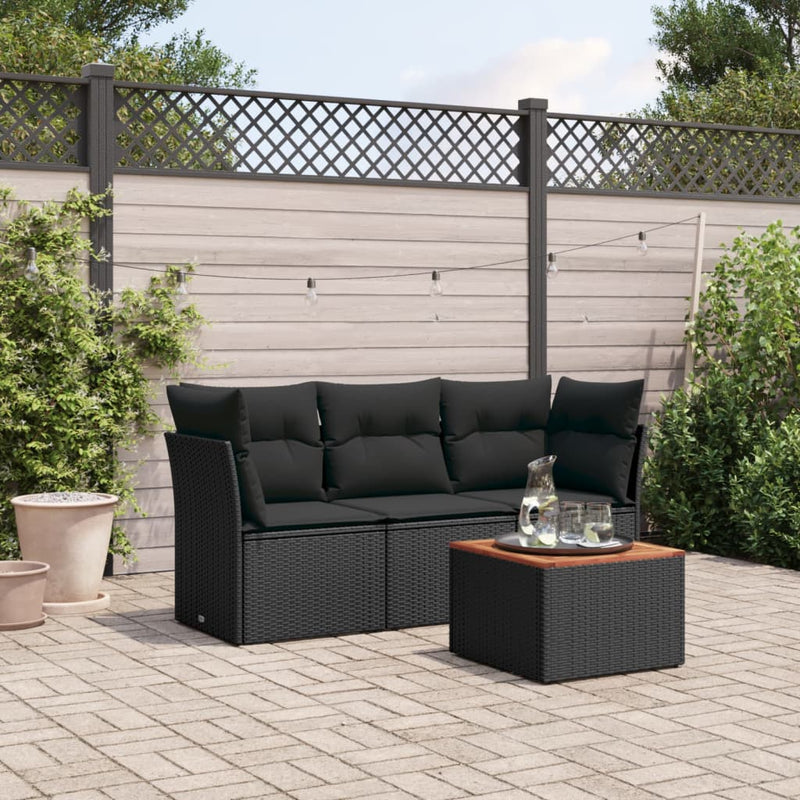 4 Piece Garden Sofa Set with Cushions Black Poly Rattan Payday Deals