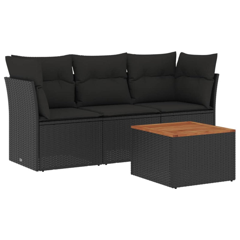 4 Piece Garden Sofa Set with Cushions Black Poly Rattan Payday Deals