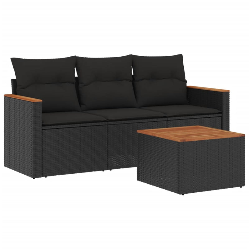 4 Piece Garden Sofa Set with Cushions Black Poly Rattan Payday Deals