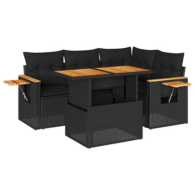 4 Piece Garden Sofa Set with Cushions Black Poly Rattan Acacia Payday Deals