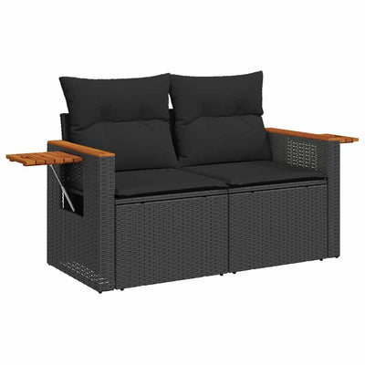 4 Piece Garden Sofa Set with Cushions Black Poly Rattan Acacia Payday Deals