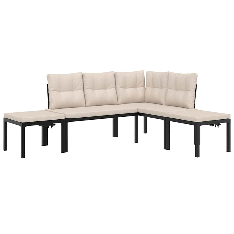 4 Piece Garden Sofa Set with Cushions Black Powder-coated Steel Payday Deals