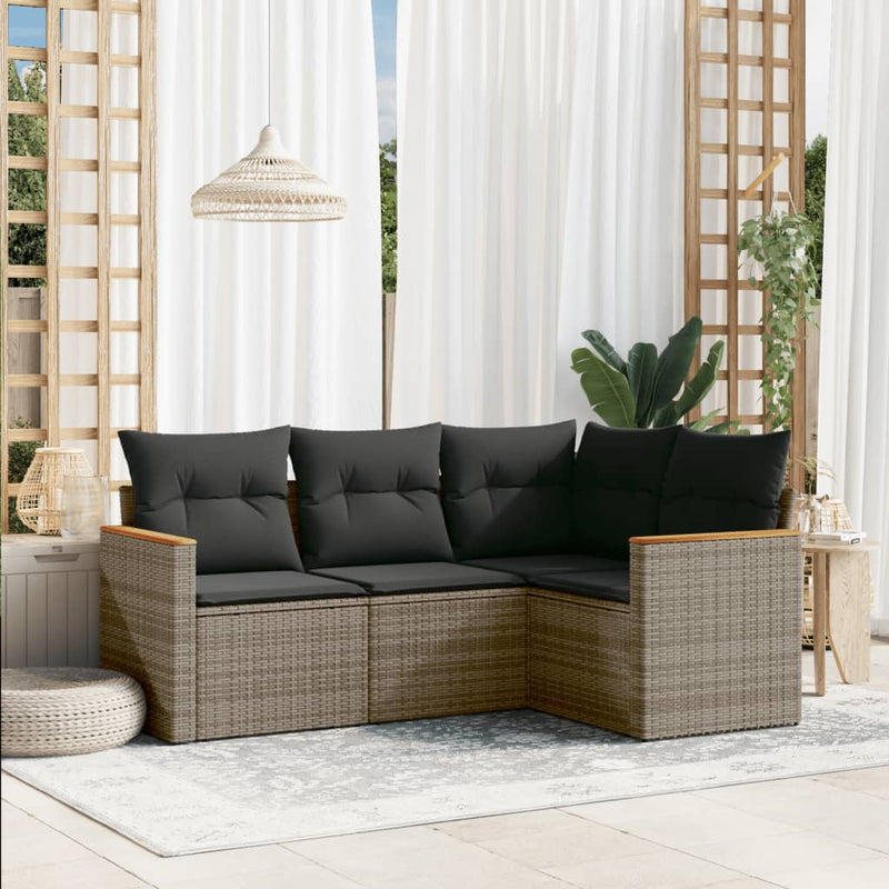 4 Piece Garden Sofa Set with Cushions Grey Poly Rattan Payday Deals