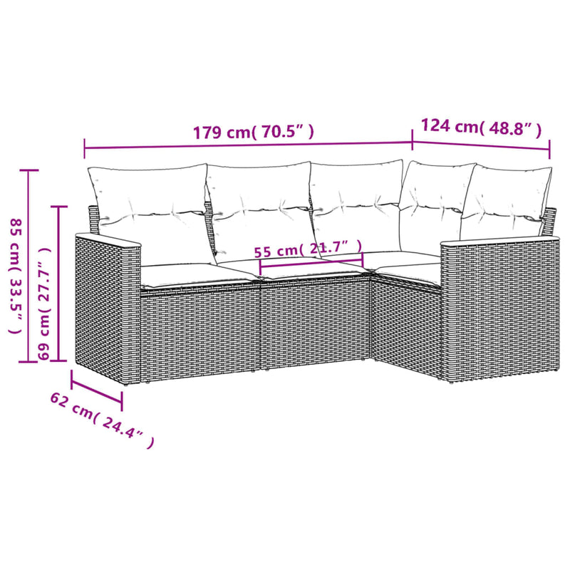 4 Piece Garden Sofa Set with Cushions Grey Poly Rattan Payday Deals