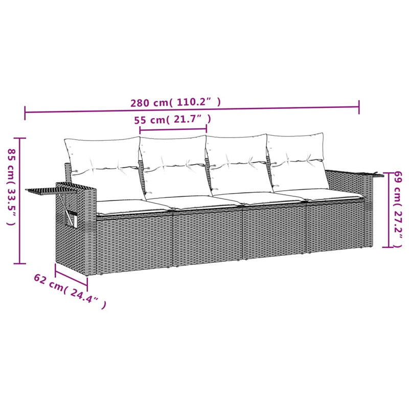 4 Piece Garden Sofa Set with Cushions Grey Poly Rattan Payday Deals