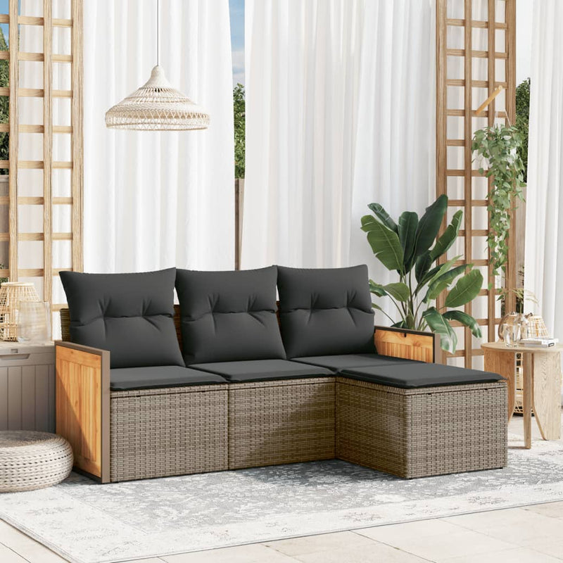 4 Piece Garden Sofa Set with Cushions Grey Poly Rattan Payday Deals