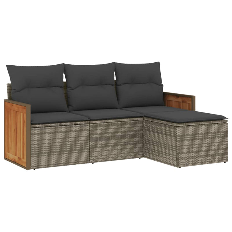 4 Piece Garden Sofa Set with Cushions Grey Poly Rattan Payday Deals