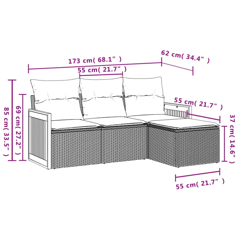 4 Piece Garden Sofa Set with Cushions Grey Poly Rattan Payday Deals