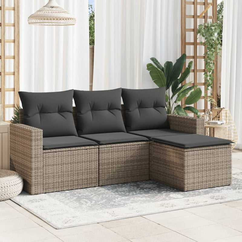4 Piece Garden Sofa Set with Cushions Grey Poly Rattan Payday Deals