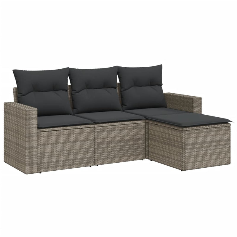 4 Piece Garden Sofa Set with Cushions Grey Poly Rattan Payday Deals