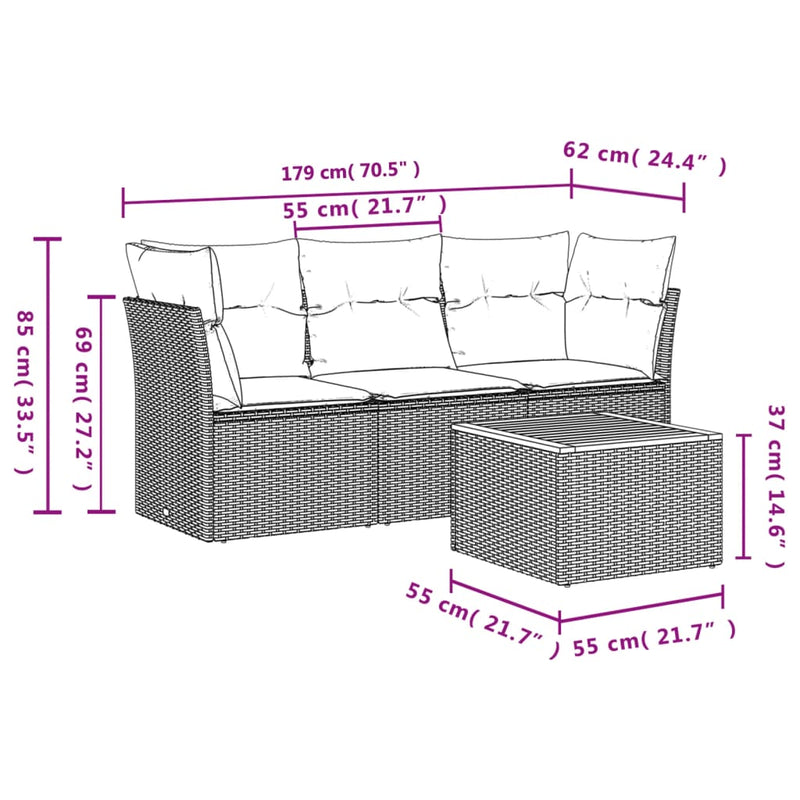 4 Piece Garden Sofa Set with Cushions Grey Poly Rattan Payday Deals