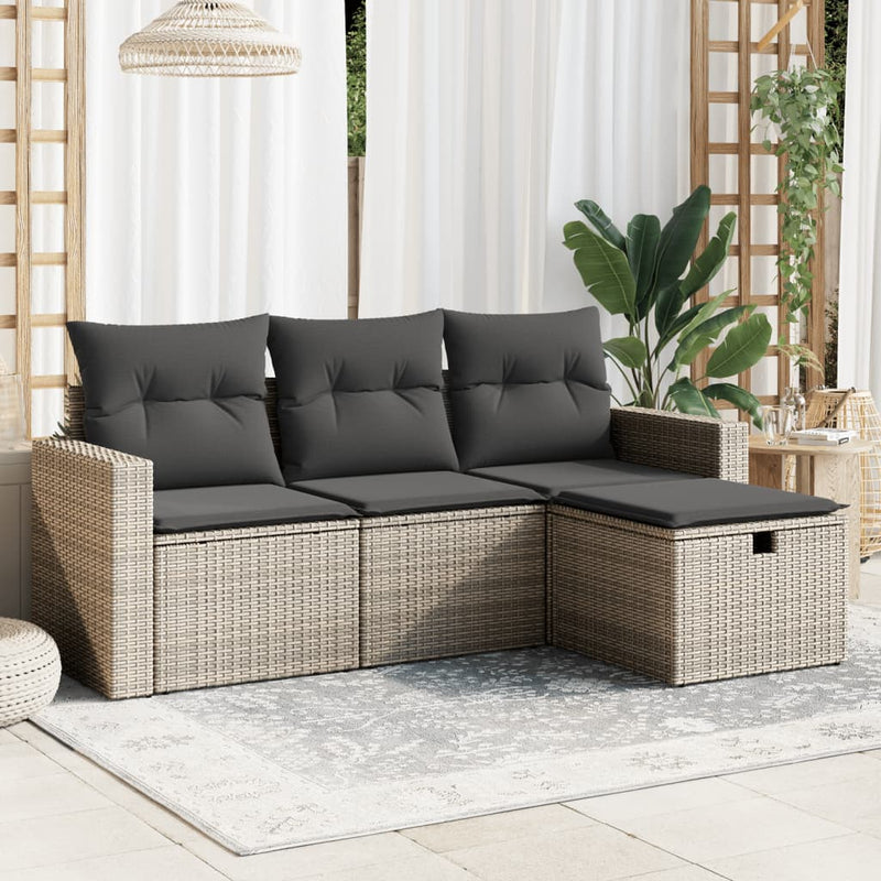 4 Piece Garden Sofa Set with Cushions Grey Poly Rattan Payday Deals