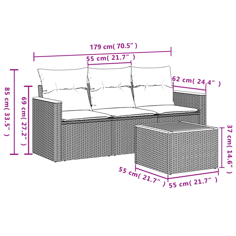 4 Piece Garden Sofa Set with Cushions Grey Poly Rattan Payday Deals
