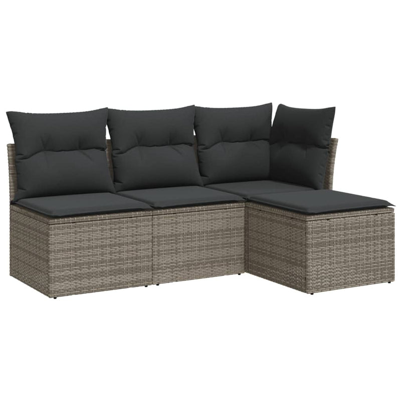 4 Piece Garden Sofa Set with Cushions Grey Poly Rattan Payday Deals