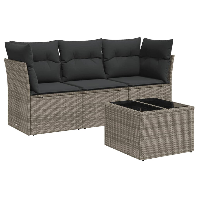 4 Piece Garden Sofa Set with Cushions Grey Poly Rattan Payday Deals