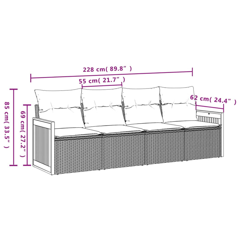 4 Piece Garden Sofa Set with Cushions Grey Poly Rattan Payday Deals