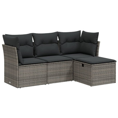 4 Piece Garden Sofa Set with Cushions Grey Poly Rattan Payday Deals