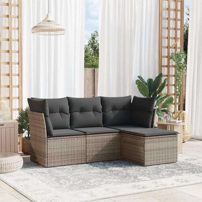 4 Piece Garden Sofa Set with Cushions Grey Poly Rattan Payday Deals