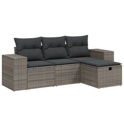 4 Piece Garden Sofa Set with Cushions Grey Poly Rattan Payday Deals