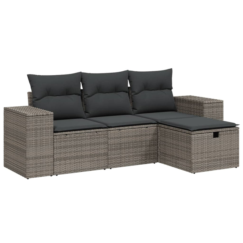 4 Piece Garden Sofa Set with Cushions Grey Poly Rattan Payday Deals