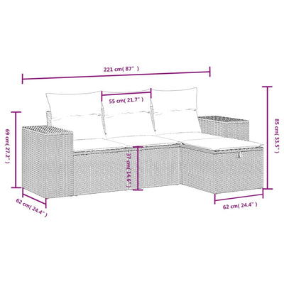 4 Piece Garden Sofa Set with Cushions Grey Poly Rattan Payday Deals
