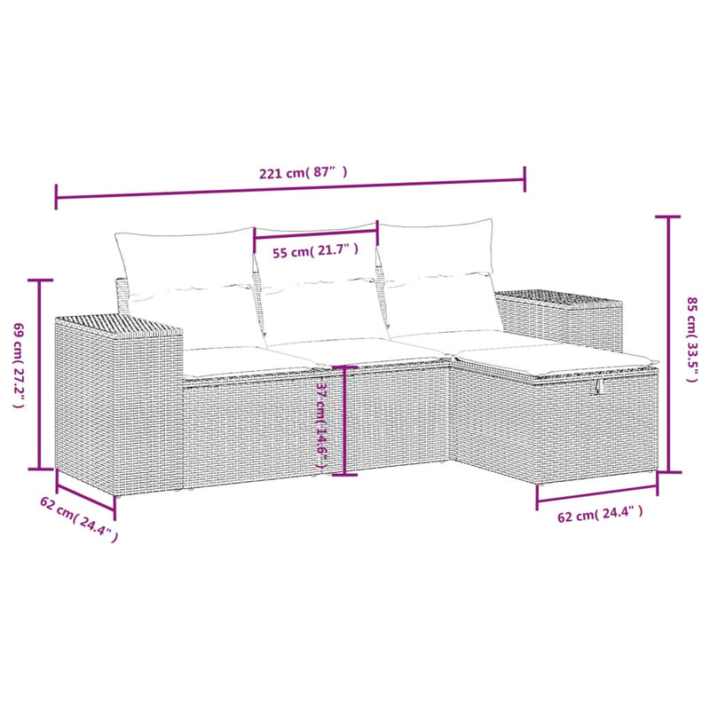 4 Piece Garden Sofa Set with Cushions Grey Poly Rattan Payday Deals