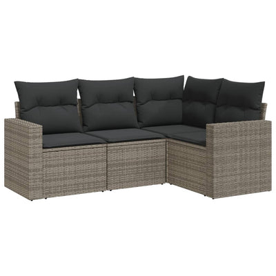 4 Piece Garden Sofa Set with Cushions Grey Poly Rattan Payday Deals