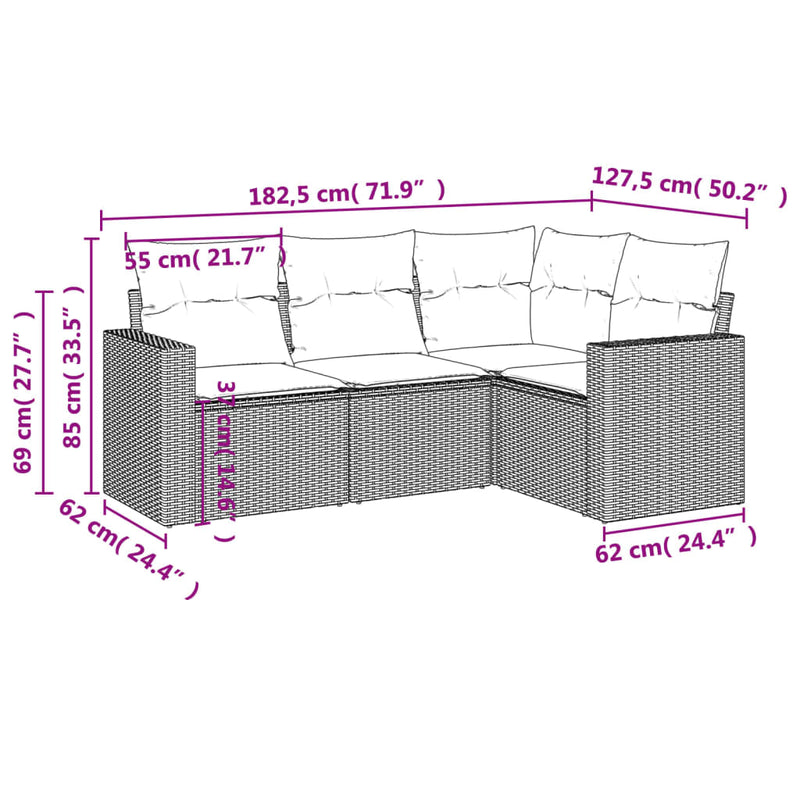 4 Piece Garden Sofa Set with Cushions Grey Poly Rattan Payday Deals