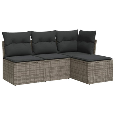 4 Piece Garden Sofa Set with Cushions Grey Poly Rattan Payday Deals