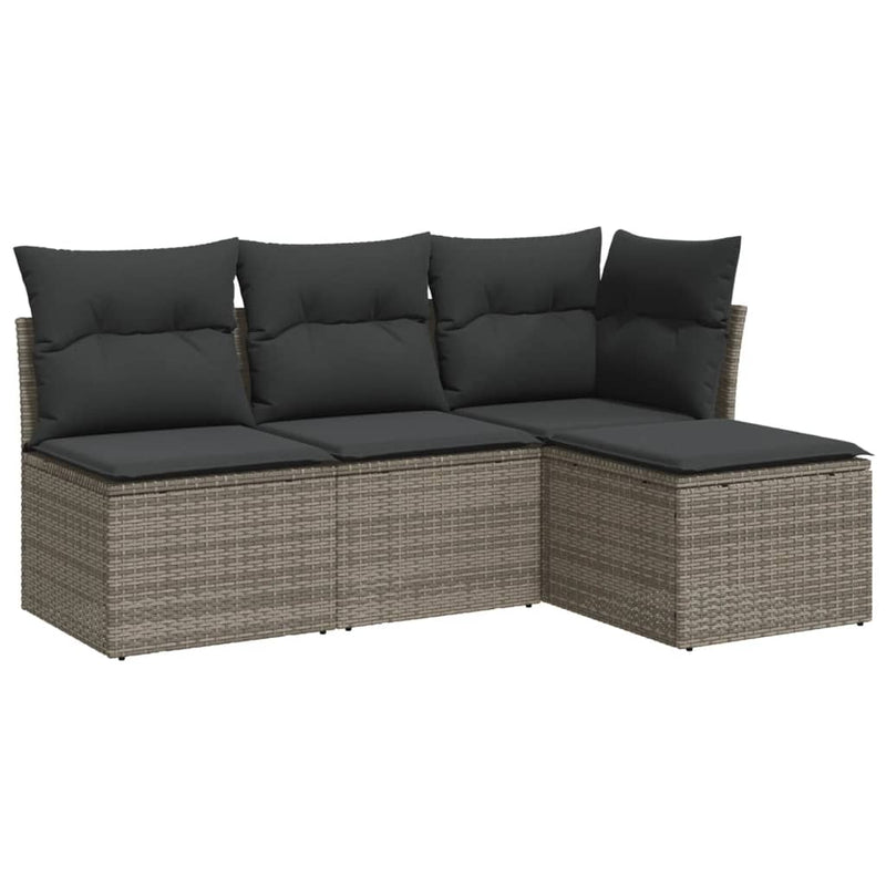 4 Piece Garden Sofa Set with Cushions Grey Poly Rattan Payday Deals