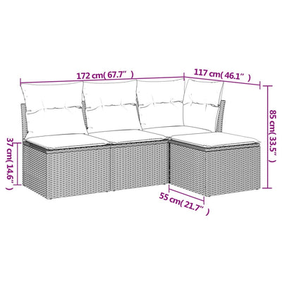 4 Piece Garden Sofa Set with Cushions Grey Poly Rattan Payday Deals