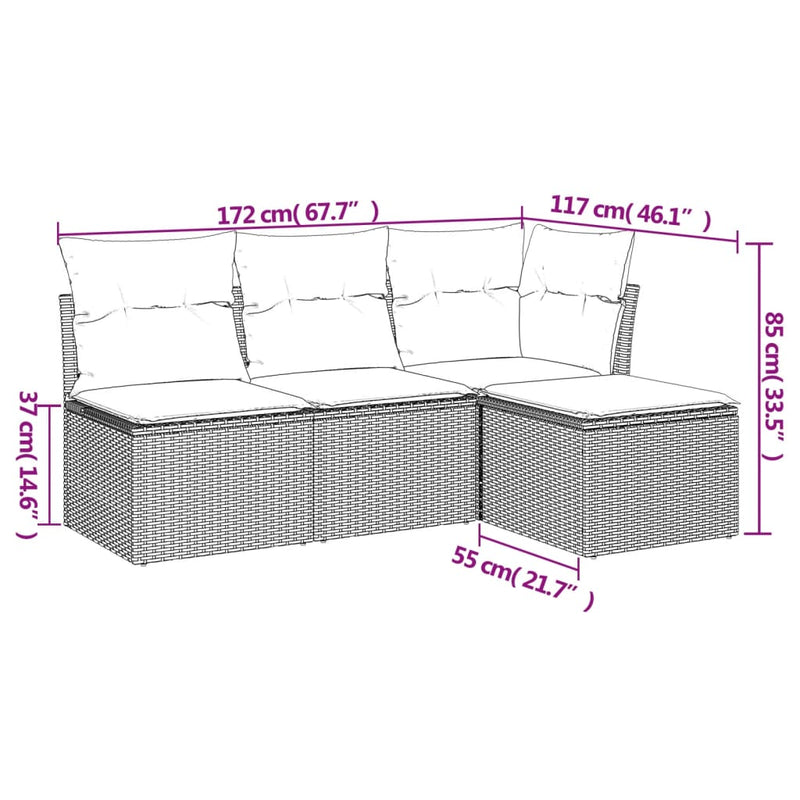 4 Piece Garden Sofa Set with Cushions Grey Poly Rattan Payday Deals