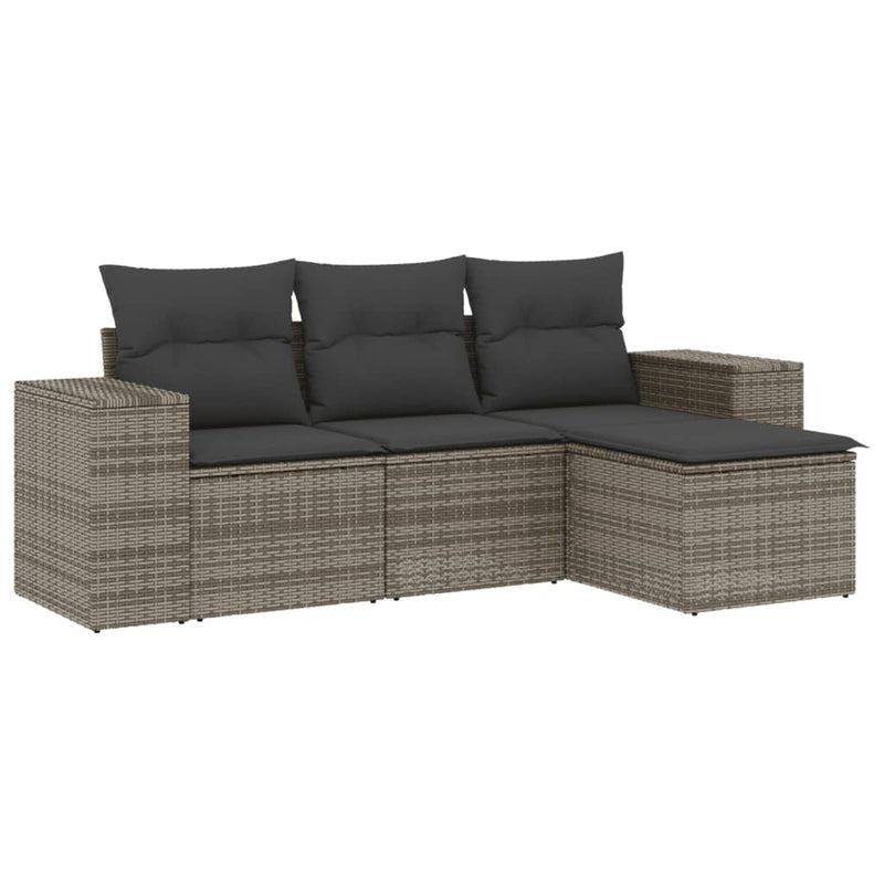 4 Piece Garden Sofa Set with Cushions Grey Poly Rattan Payday Deals